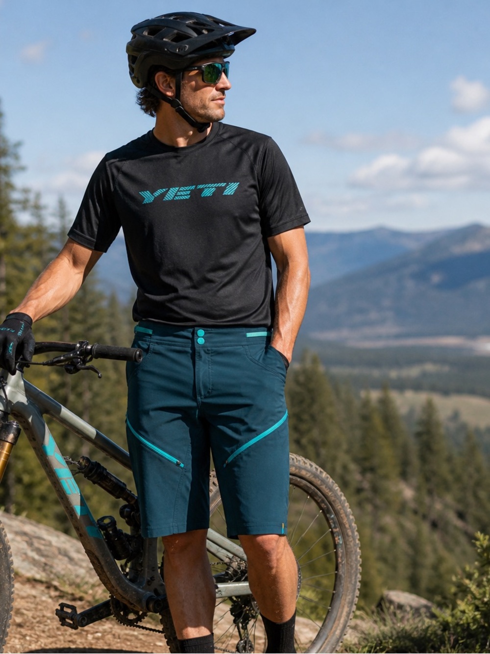 Yeti Freeland Cycling Hiking Trail Shorts Mens Performance Teal / Turquoise Sz M